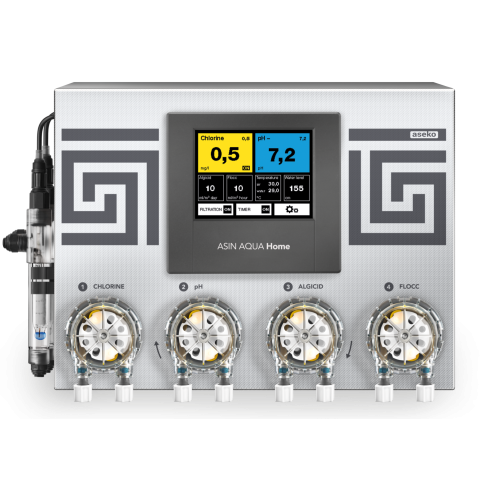 Sistem de dozare si control Clor / pH / Algicid / Floculant, digital, Wi-Fi, pentru piscine pana in 250 m3 - Asin Aqua Home
