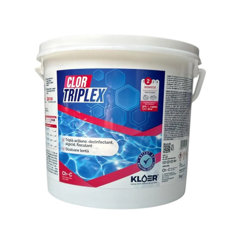 Clor lent tablete, pentru apa piscina, Kloer Triplex, 5 kg