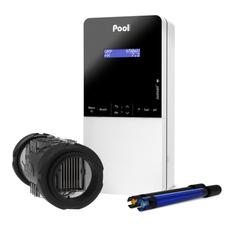 Electrolizor de sare pentru piscina, 80 mc, cu pompa pH, sonda ORP si Bluetooth, Justsalt Pro Clor  - Pool Technologie G4NM16