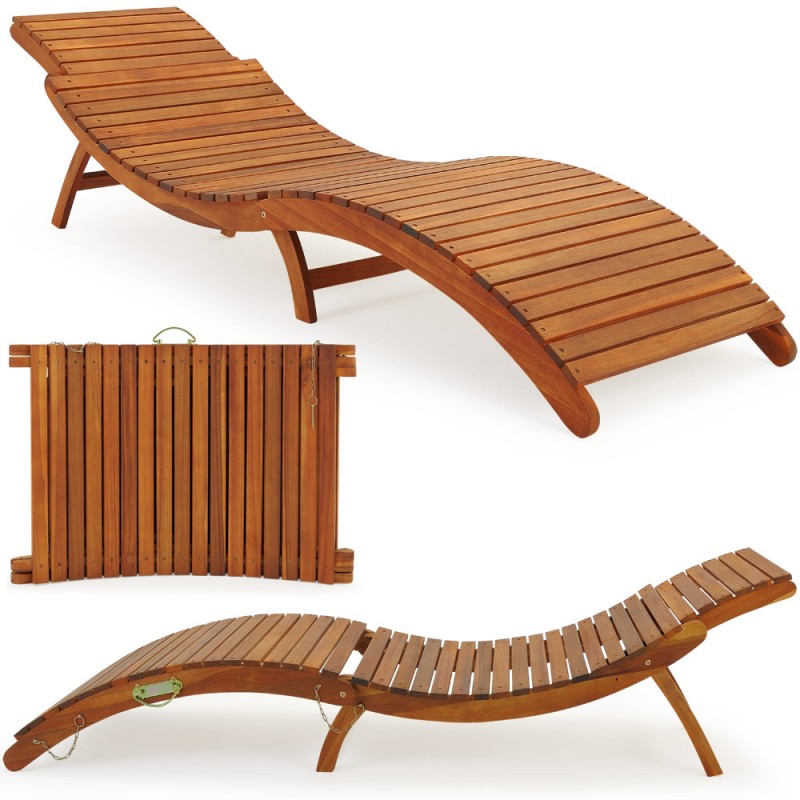 Sezlong pliabil ergonomic din lemn de cedru rosu pentru piscina TW009
