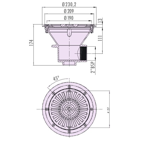 Sifon grila inox, corp ABS, filet, pentru piscine pe liner/beton Vamilla 4800276
