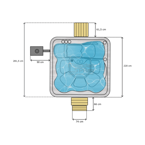 Cadă hidromasaj tip Ciubăr - Monaco Out, Mojodas