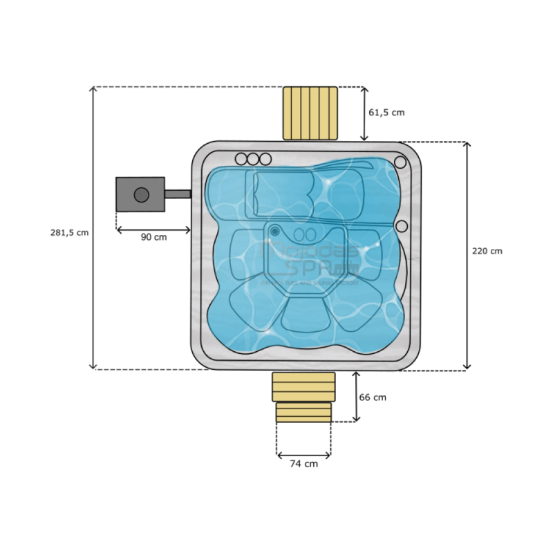 Cadă hidromasaj tip Ciubăr - Monaco Out, Mojodas