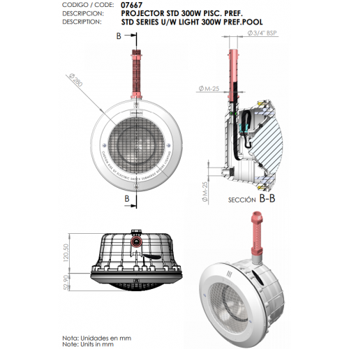 Proiector cu halogen 300W, PAR56, nisa ABS pentru piscine cu liner - Astralpool 07856