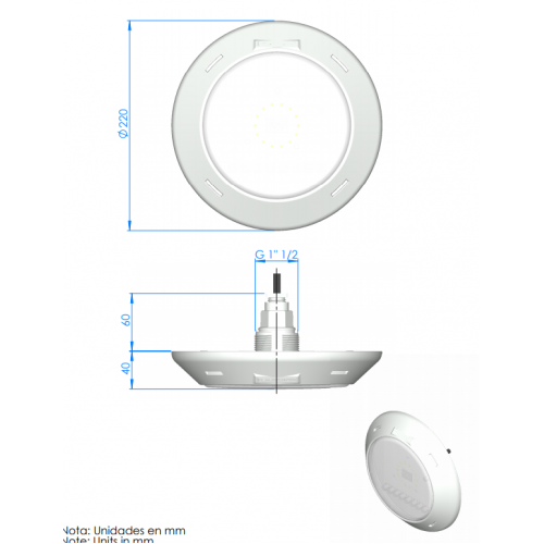 Proiector plat cu LED ALB Lumiplus Rapid, 14.5W, filet 11/2" - AstralPool  62327
