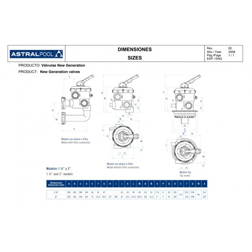 Vana manuala multiport cu 6 cai versiune laterala 2" - AstralPool 28512