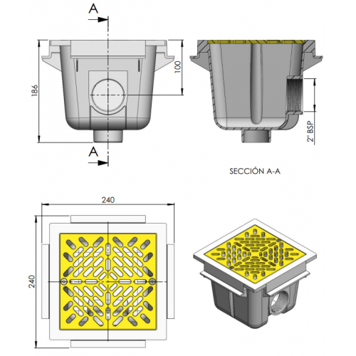 Sifon patrat pentru piscine din beton AstralPool 00258
