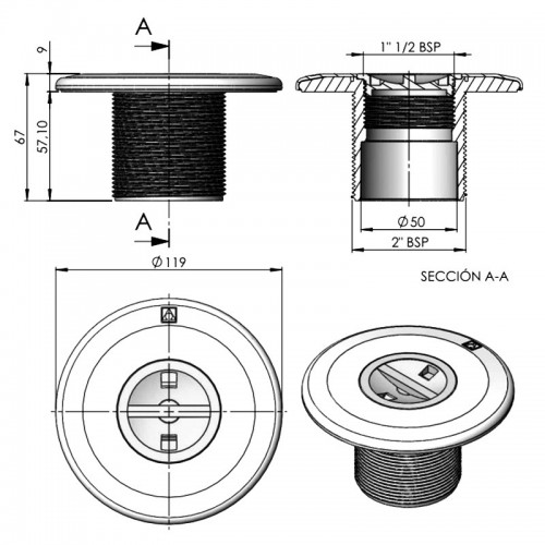 Duza de aspirare perete pe filet pentru piscine din beton AstralPool 00301